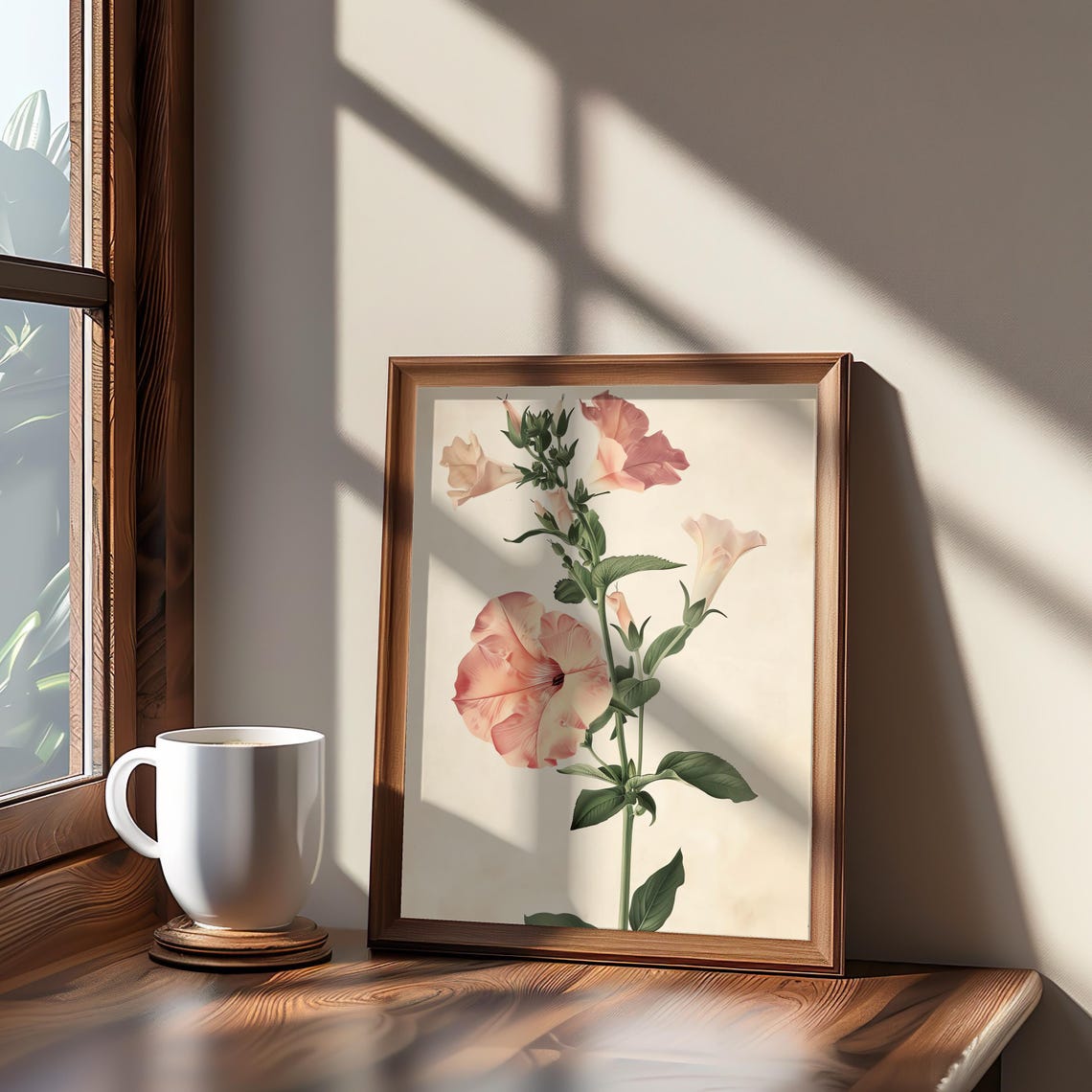 Elegant Blush Pink Petunia Botanical Flower Study White Art Print