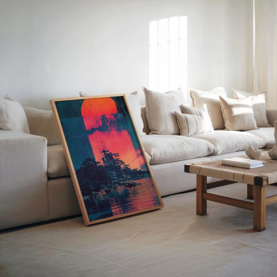 Synthwave Sunset Poster Vibrant Dreamy Collage Neon Pastel Palette Cinematic Vibe Vaporwave Style Art