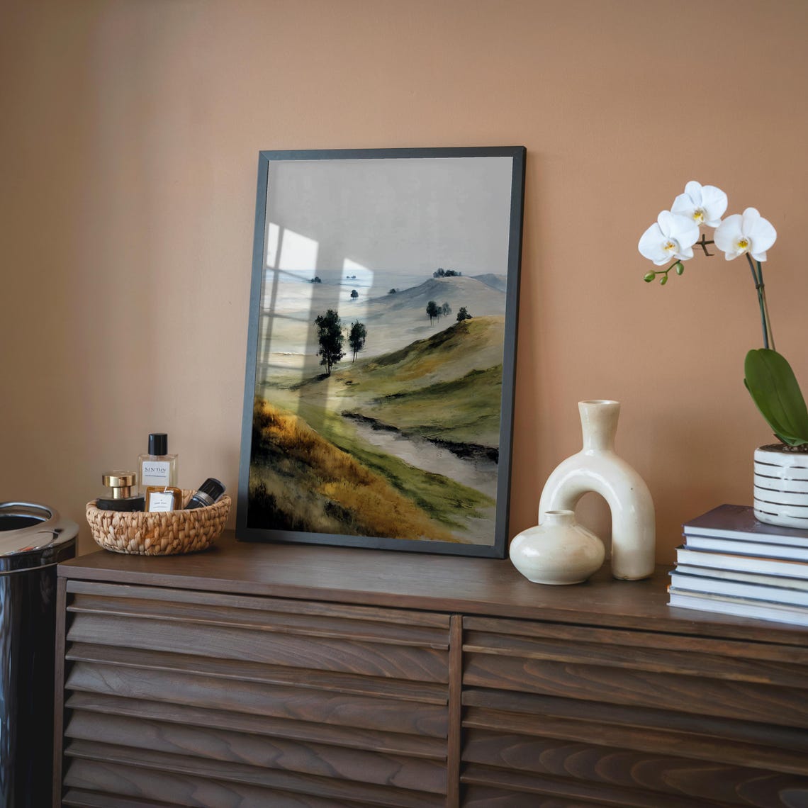 Misty Pastel Rolling Hills And Distant Trees Landscape Poster