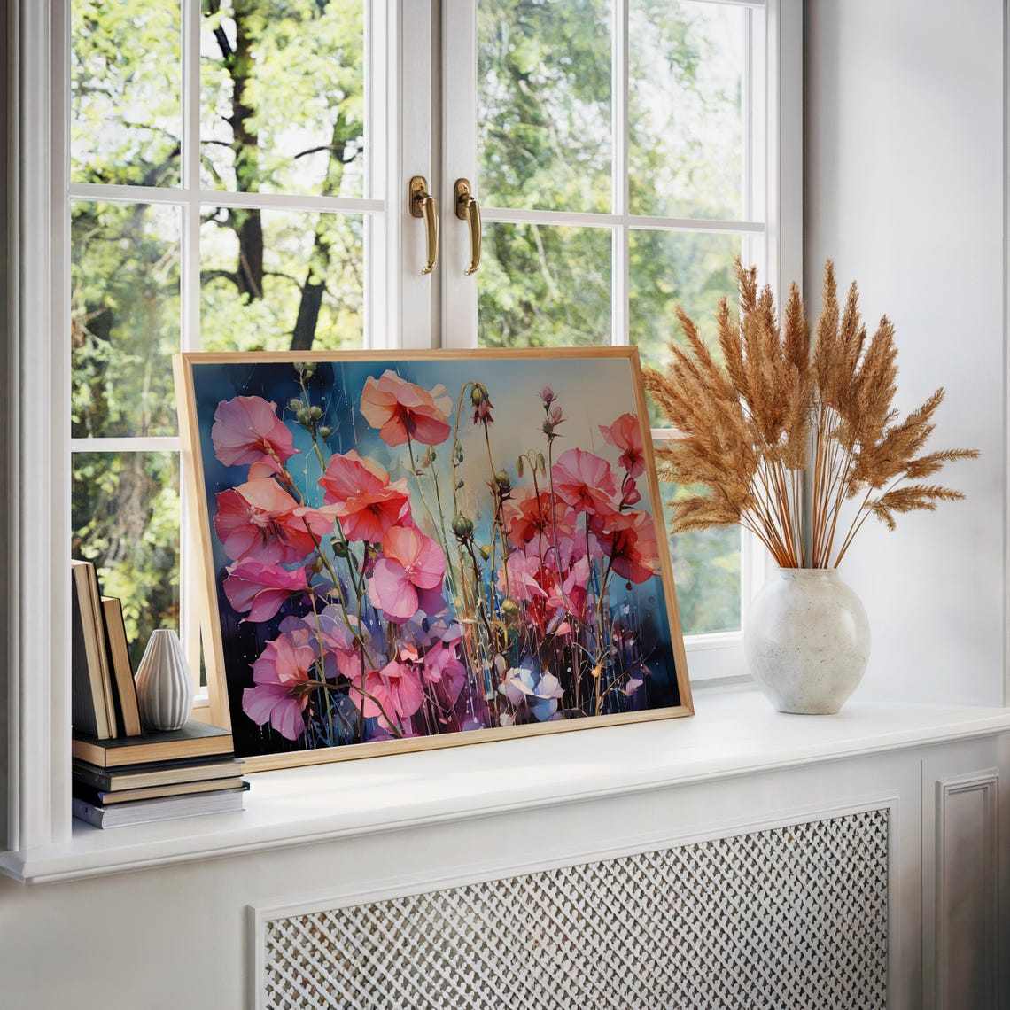 Pink Poppies Wildflowers Acrylic Floral Painting Wall Poster