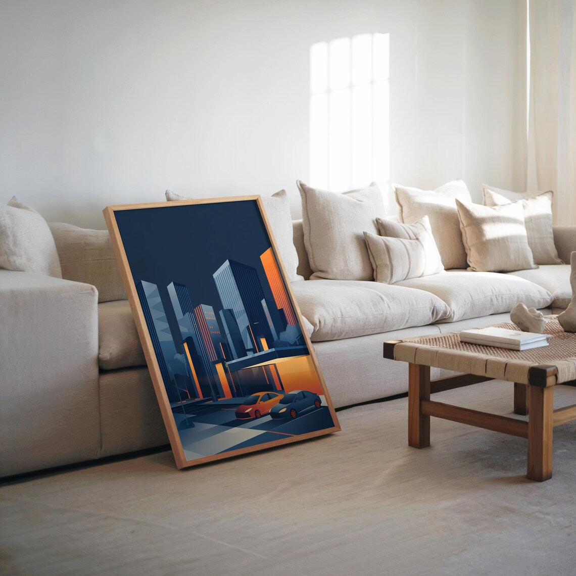 Neon Night City Sports Cars Retro Futurism Urban Skyline Poster