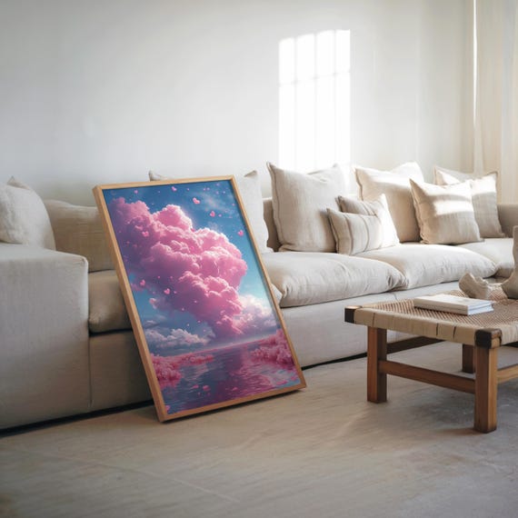 Vaporwave Cloud Art Print 3d Photo Manipulation Pastel Water Imagery Dreamy Wall Decor Poster Surre