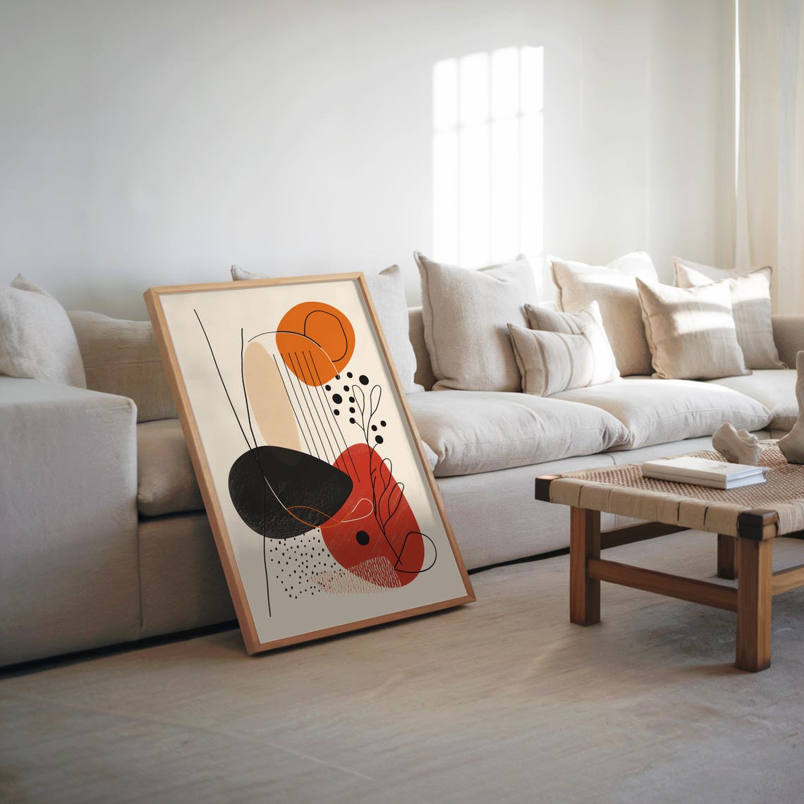 Abstract Boho Sun Mid Century Modern Terracotta Line Art Poster