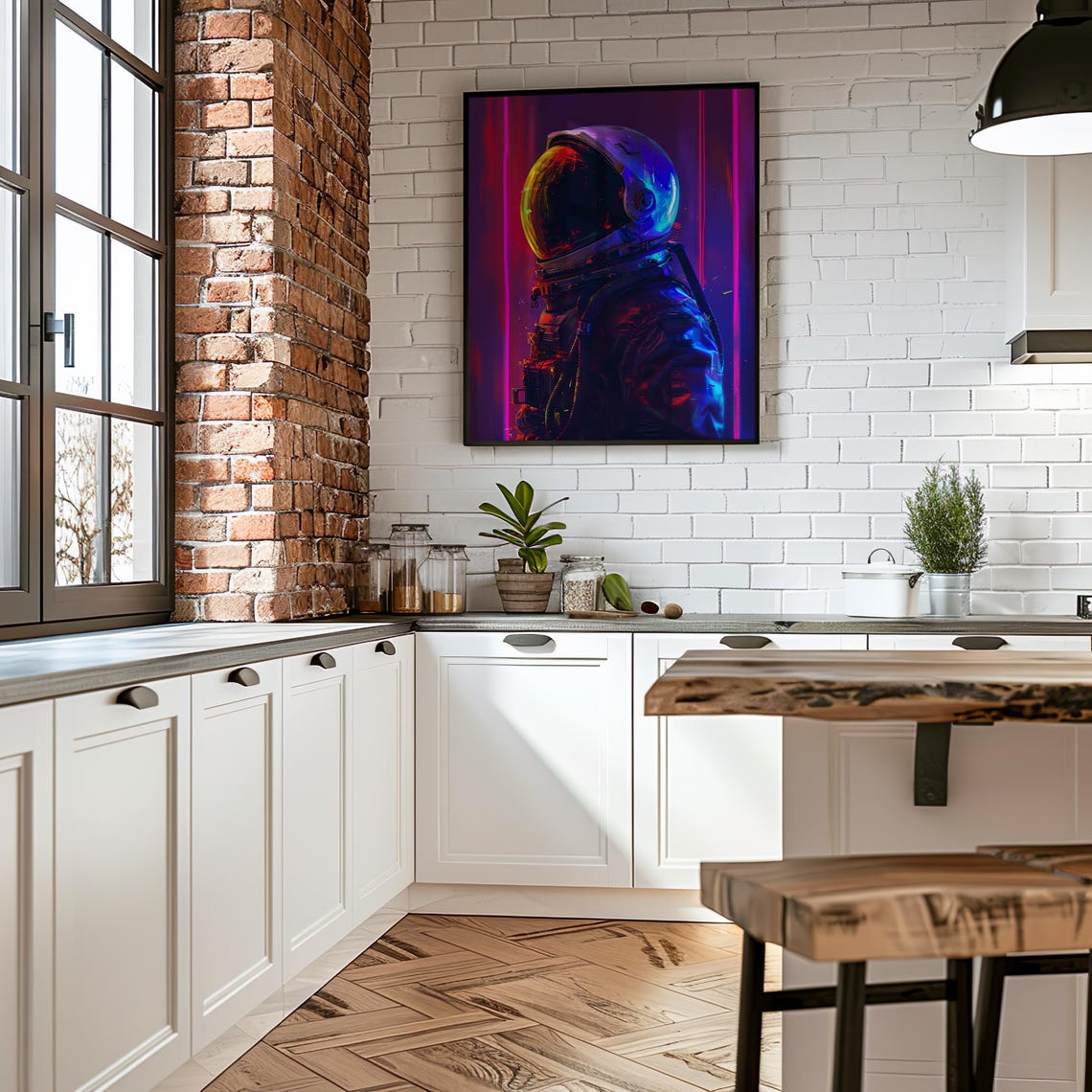 Neon Synthwave Space Suit Retrofuturism Art Galactic Illustration Bright Futuristic Astronaut Scifi Wall Decor