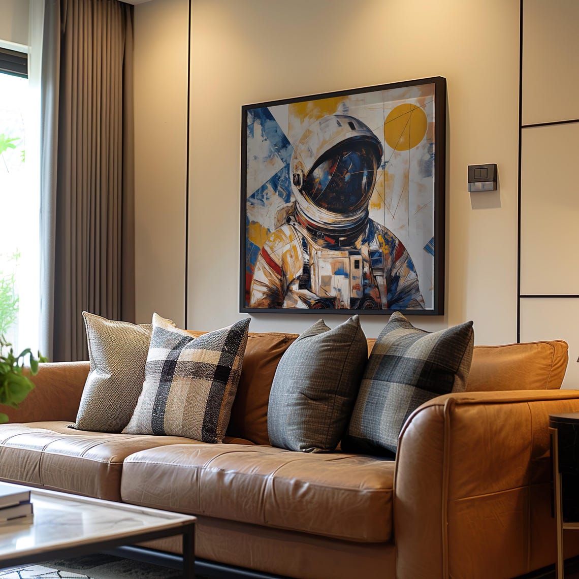 Golden Blue Geometric Astronaut Abstract Painting Art Poster