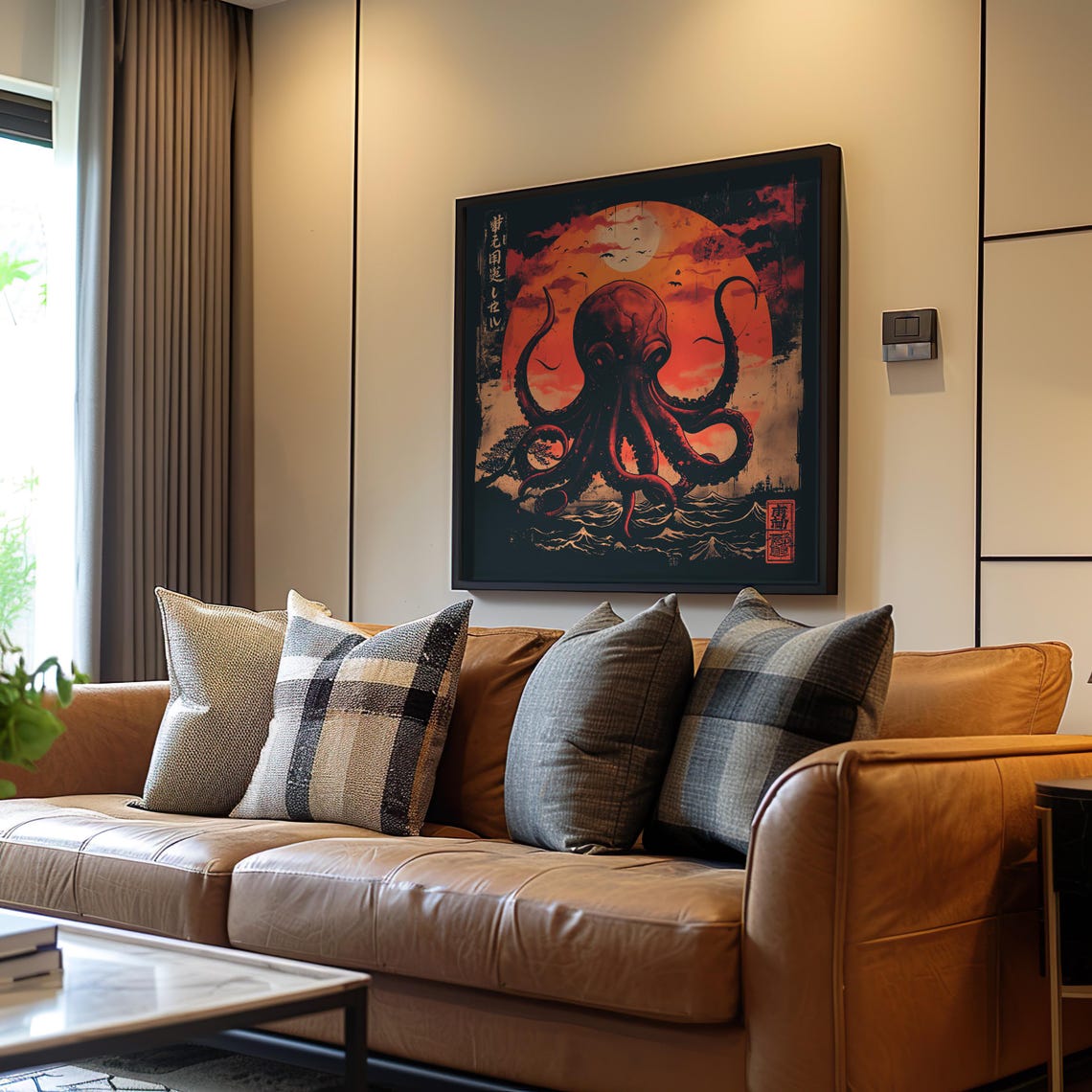 Octopus Moon Illustration Print Warm Cool Tones Ocean Sea Life Poster Wall Art Etsy Shop Unique Home Decor