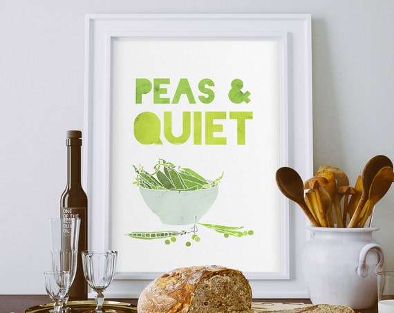 Peas And Quiet Snap Pea Pods Vegetable Art Kitchen Decor Watercolor Wall Poster Prints