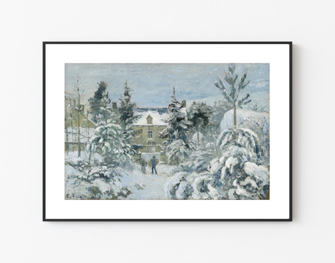 Farmhouse Countryside Vintage Painting, Winter Landscape