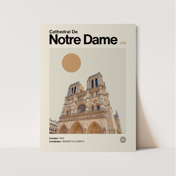Cathedral De Notre Dame Poster Minimalist Helvetica Mid Century Modern Cathedral De Notre Dame Travel Print Cathedral De Notre Dame Art