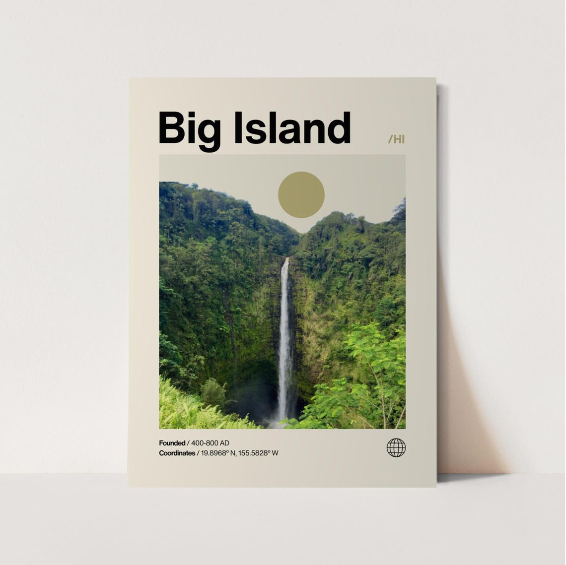 Big Island Hawaii Waterfall Lush Gorge Minimalist Travel Poster