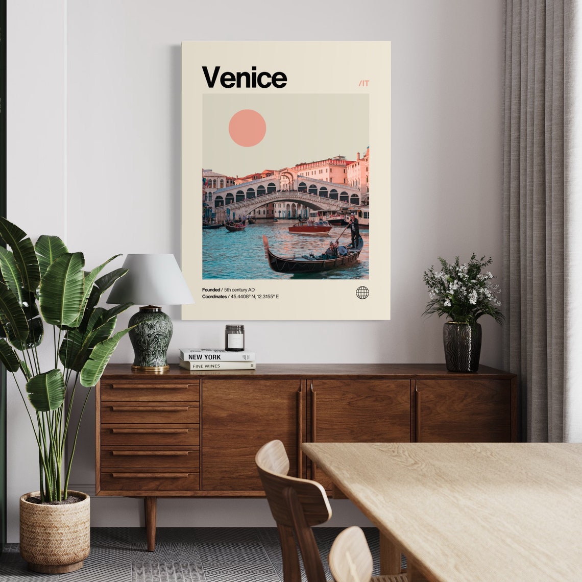 Venice Italy Rialto Bridge Gondola Canal Mid Century Travel Poster - Image 2