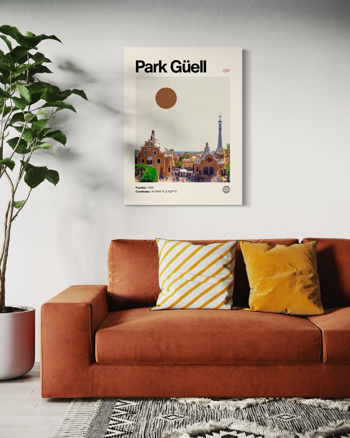 Park Guell Barcelona Gaudi Pavilions Photo Scene Helvetica Poster - Image 3