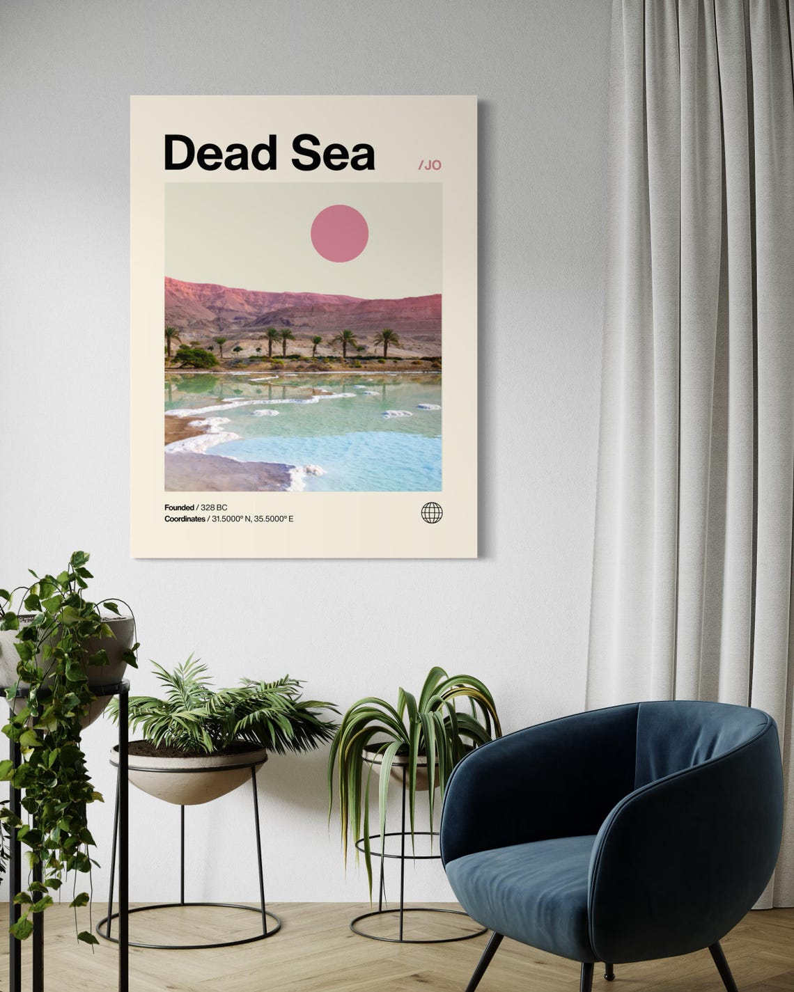 Dead Sea Jordan Salt Shores Palms Photo Minimalist Travel Poster - Image 3