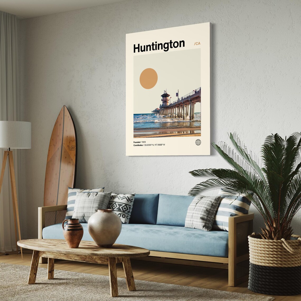 Huntington California Minimalist Mid-Century Poster Print - Image 2