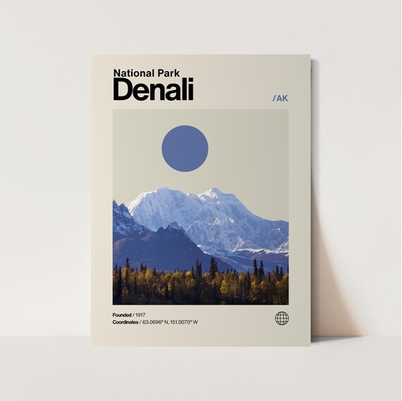 Denali National Park Alaska Snow Peak Mountain Photo Travel Poster
