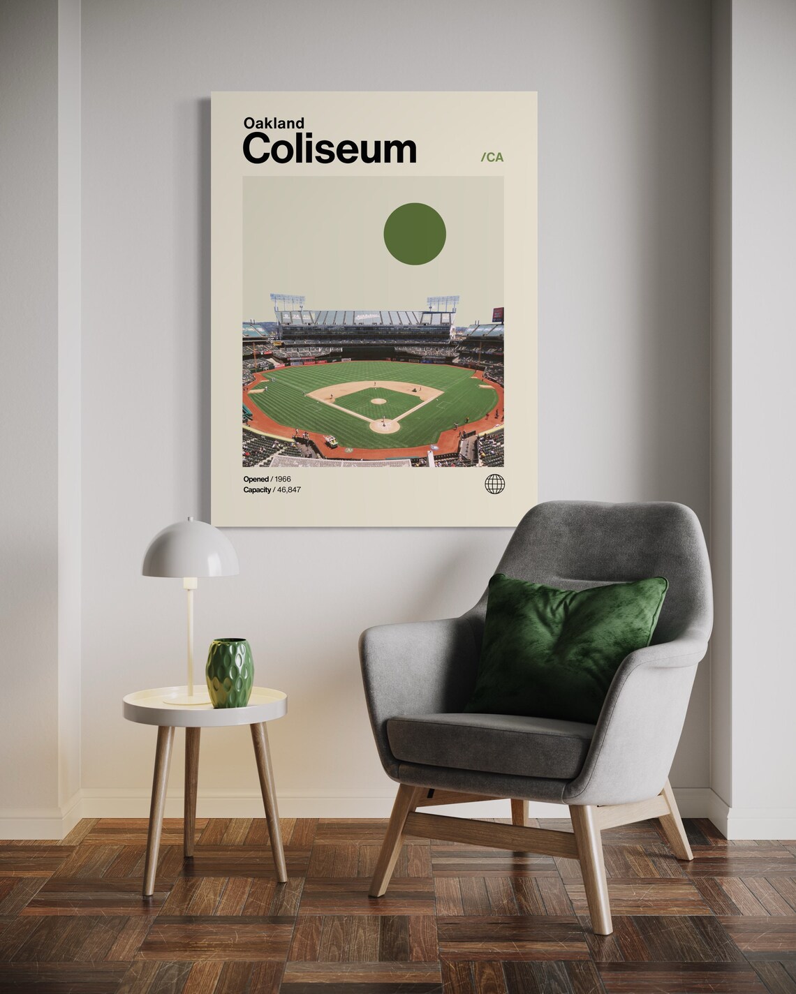 Oakland Coliseum Minimalist Baseball Poster, Mid-Century Modern - Image 2