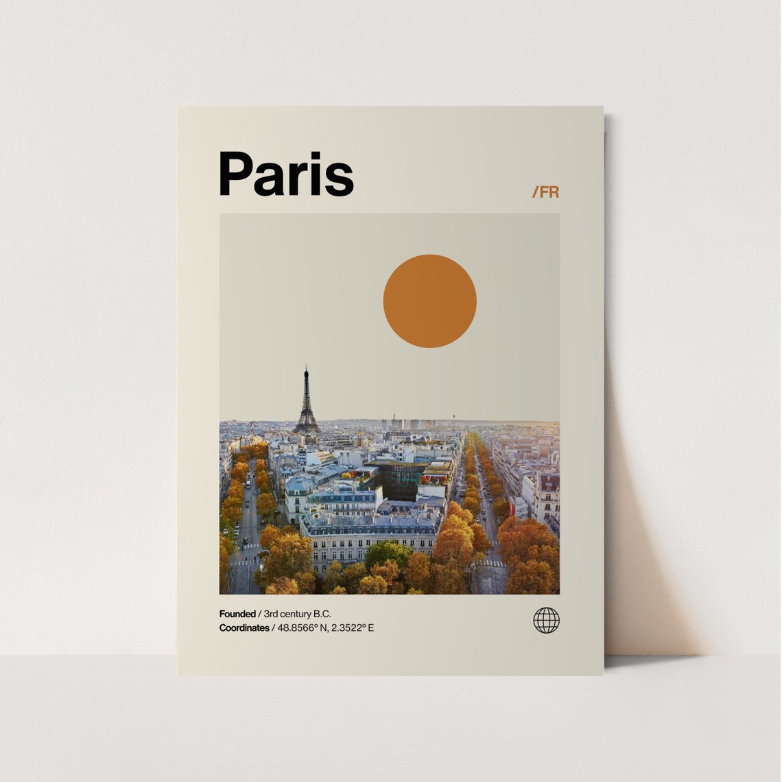 Paris France Eiffel Tower Autumn Skyline Minimalist Travel Poster