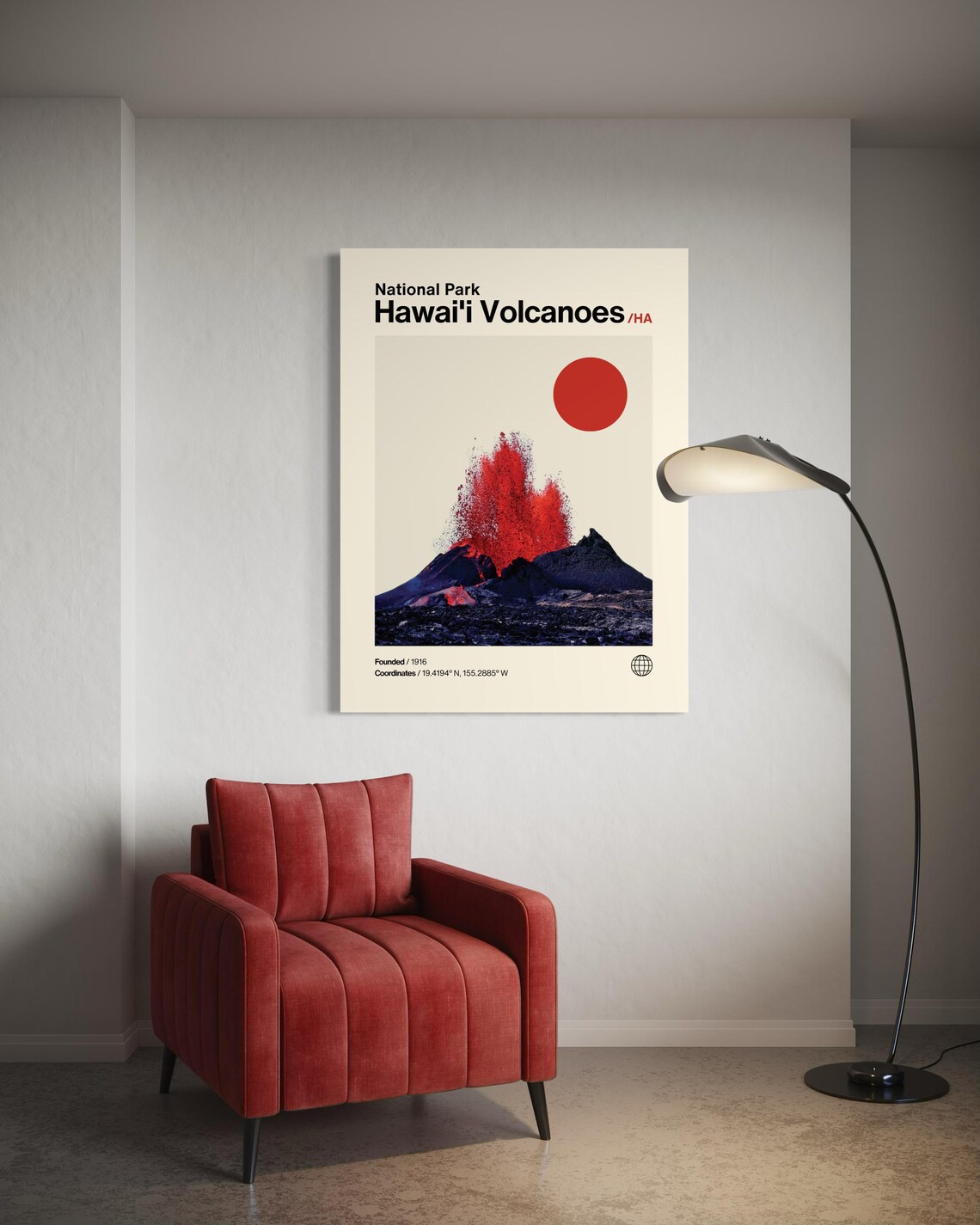 Hawaii Volcanoes Minimalist Mid-Century Travel Poster - Image 2