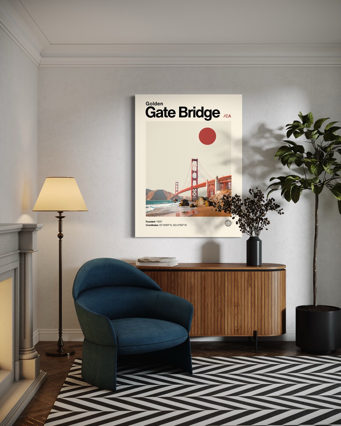 Golden Gate Bridge Minimalist Mid-Century Travel Print - Image 2