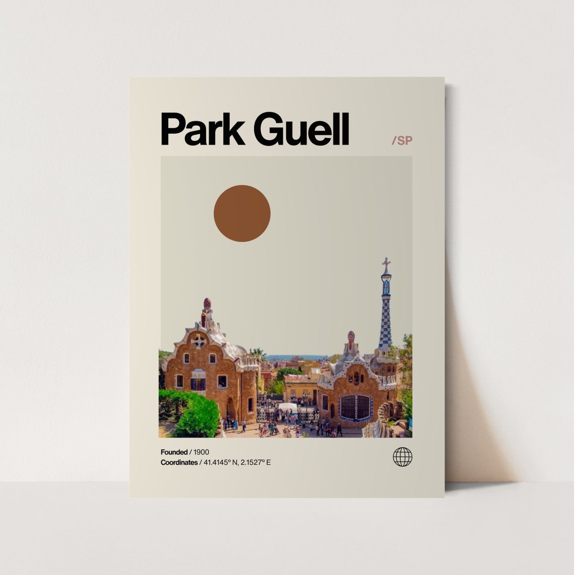 Park Guell Barcelona Gaudi Entrance Photo Scene Helvetica Poster