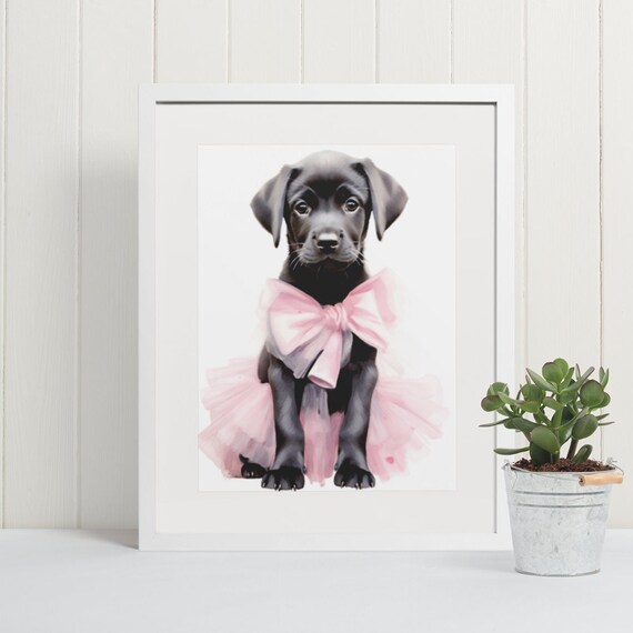 Black Labrador Puppy in Pink Tutu with Big Bow Nursery Poster