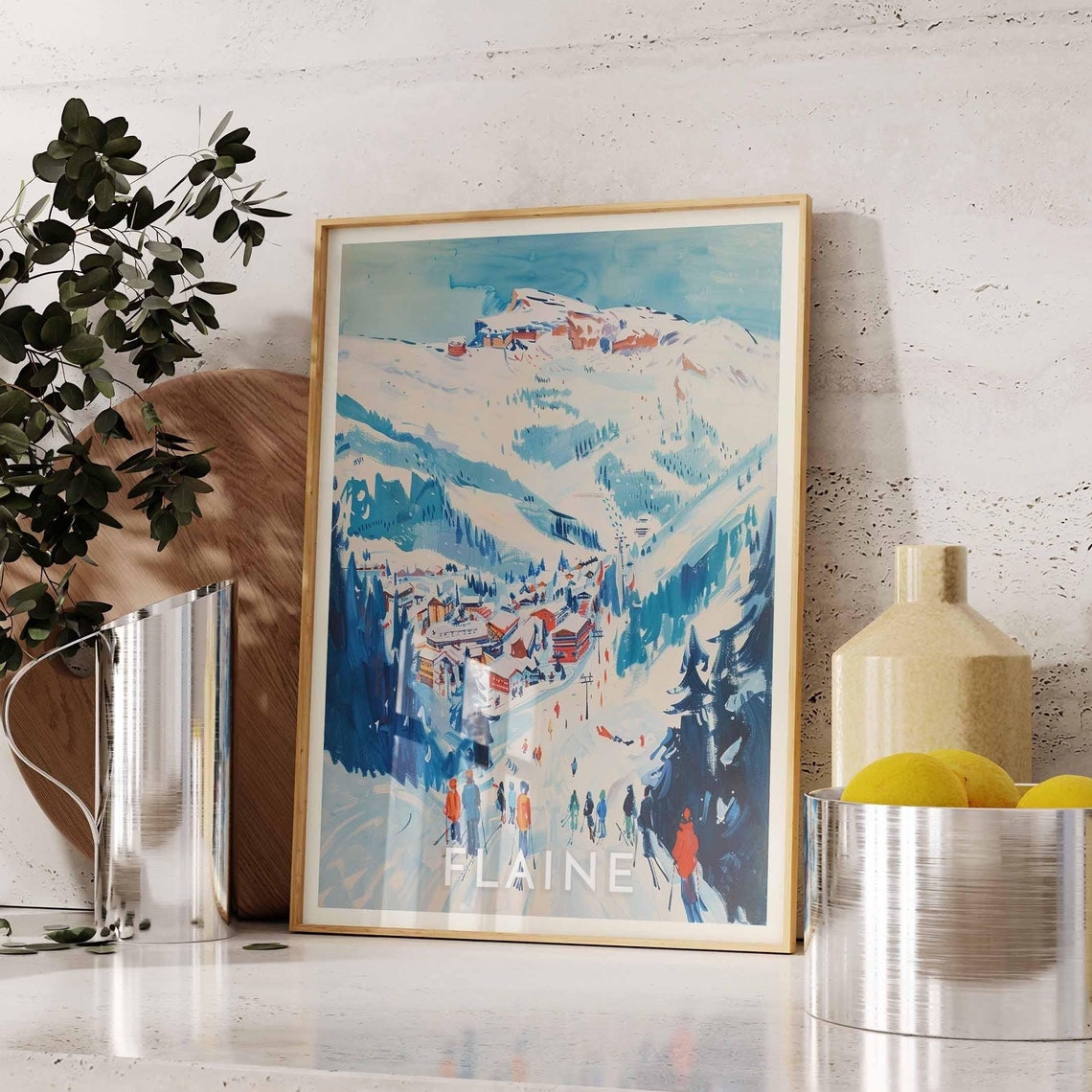 Skiing Travel Poster Flaine Ski Print France Travel Print Skiing Art Skiing Print Winter Sport Art Ski Gift