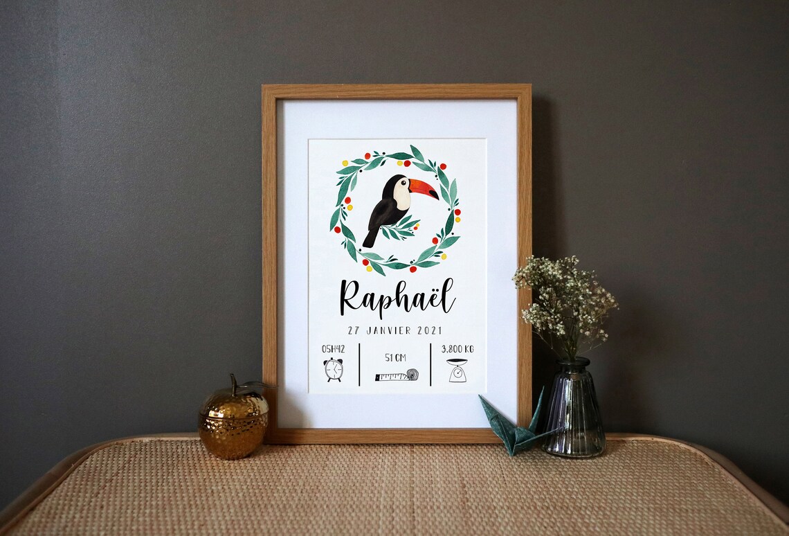 Custom Birth Toucan Watercolor Art Print