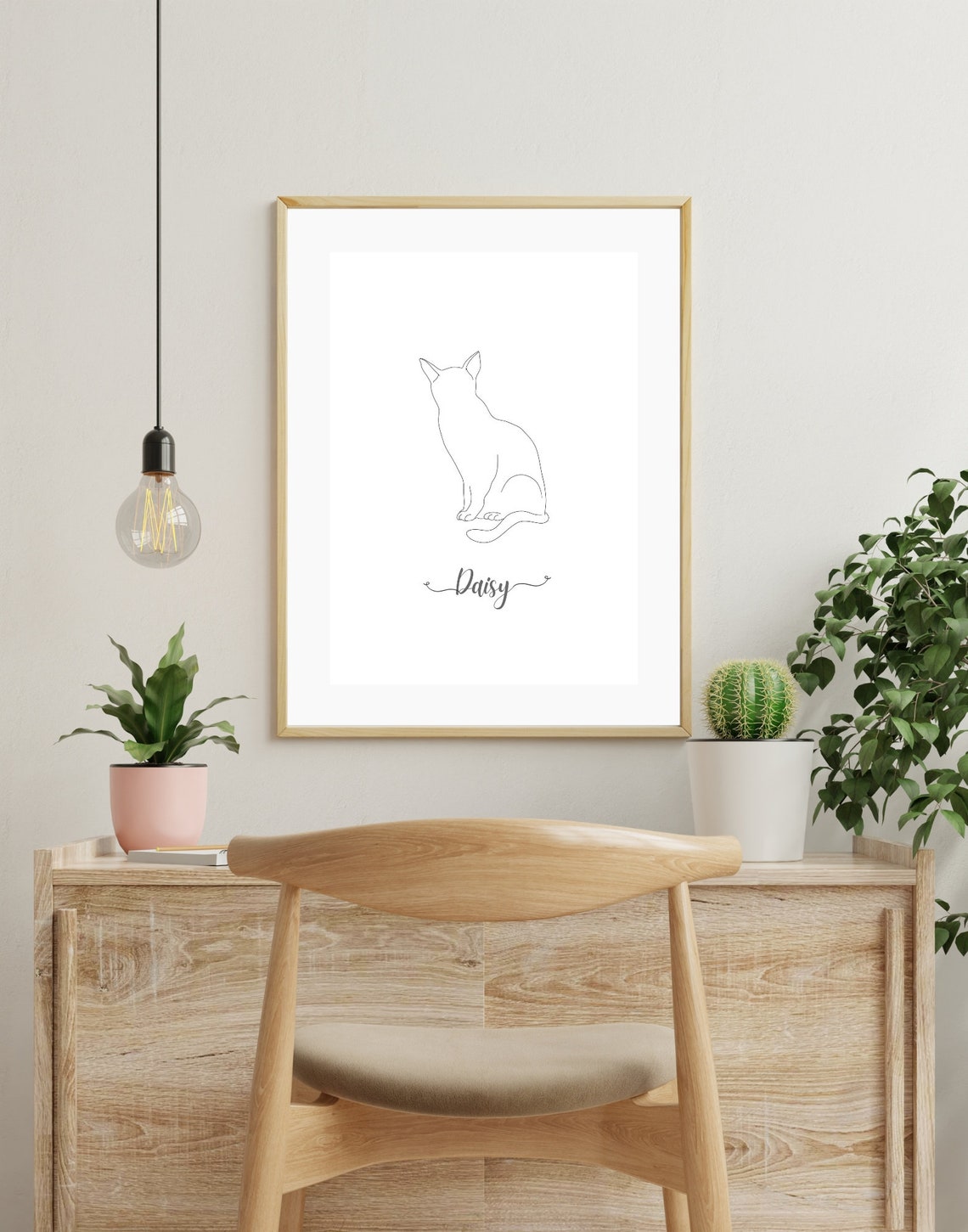 Personalized Daisy Cat Continuous Line Art Minimalist Pet Poster - Image 3