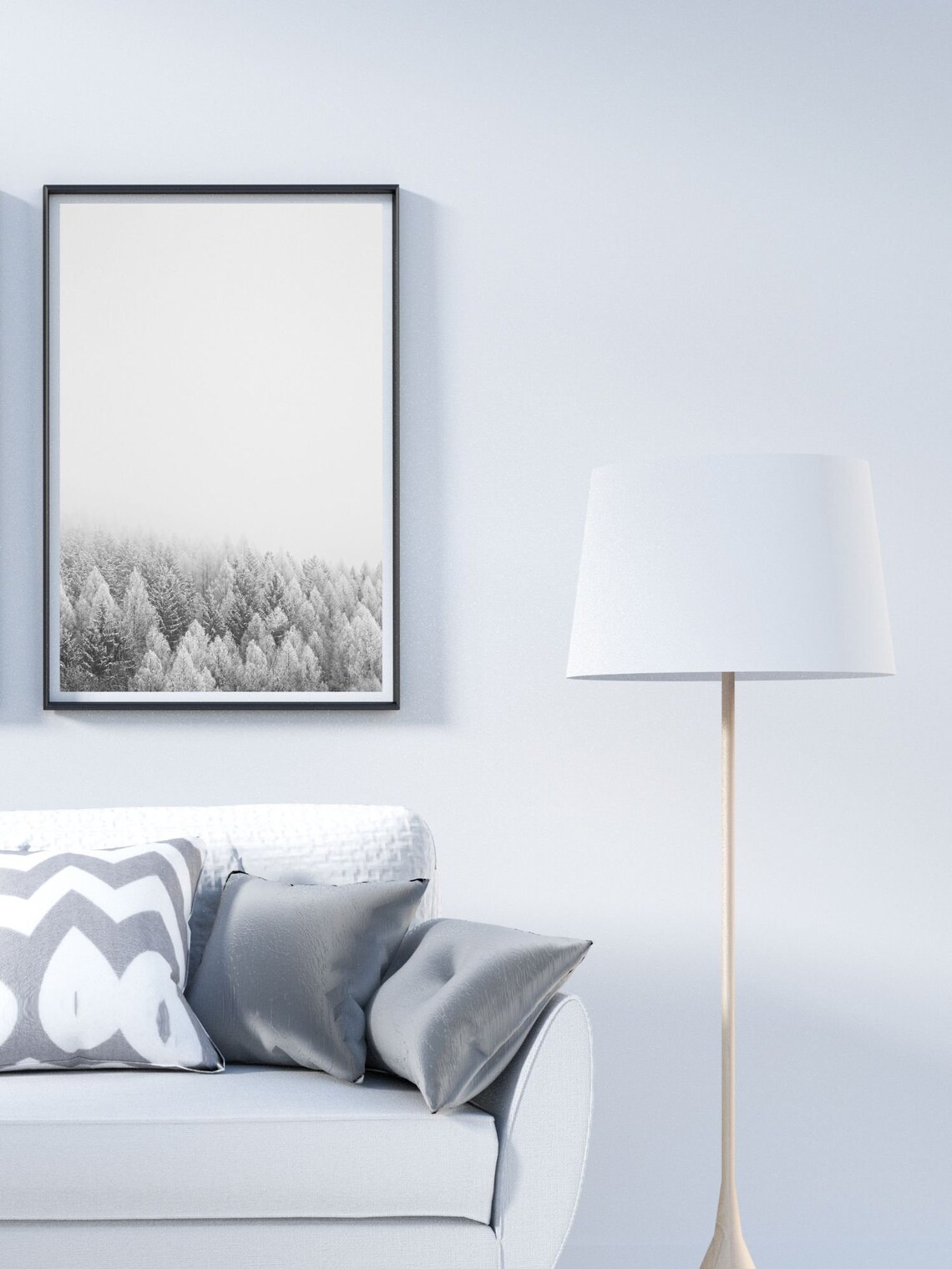 Misty Snowy Forest Minimalist White Winter Photography Poster - Image 2