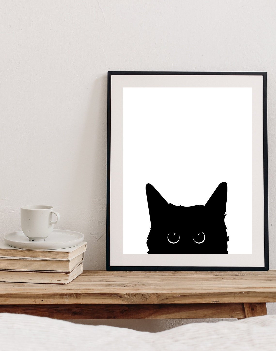 Peeking Black Cat Wide White Eyes Funny Minimalist Cat Poster - Image 4