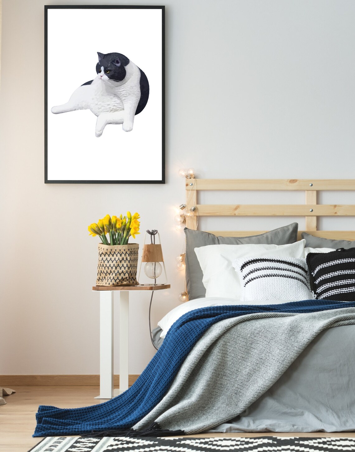 Chubby Black and White Cat Funny Digital Animal Illustration Poster - Image 3