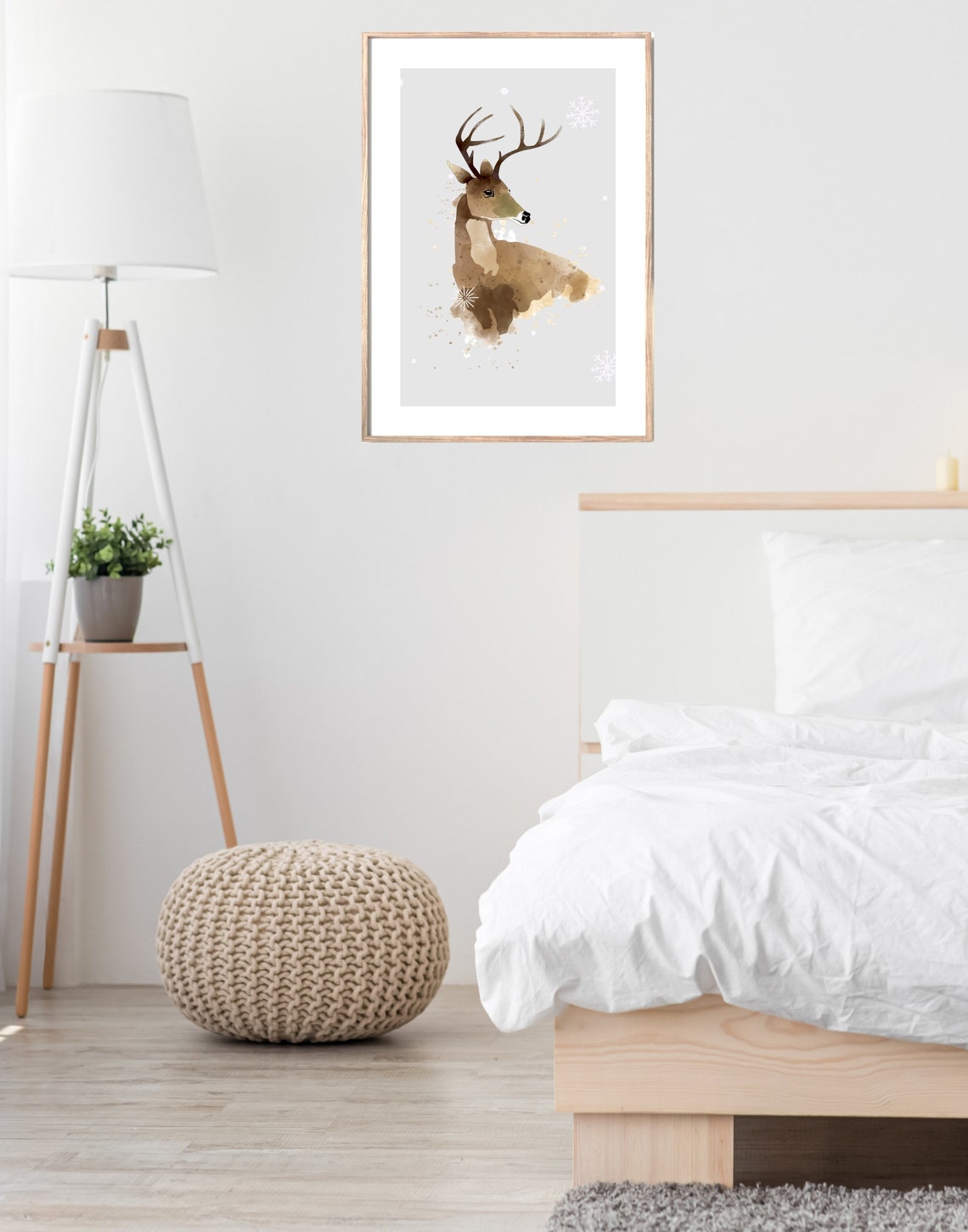 Watercolor Reindeer with Snowflakes Christmas Winter Animal Poster - Image 2