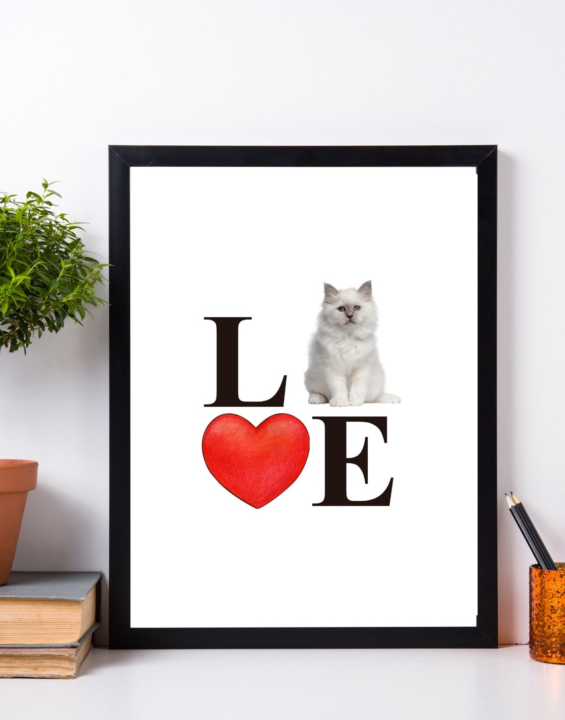 Sweet Love Typography Red Heart White Kitten Cat Mom Gift Poster - Image 3
