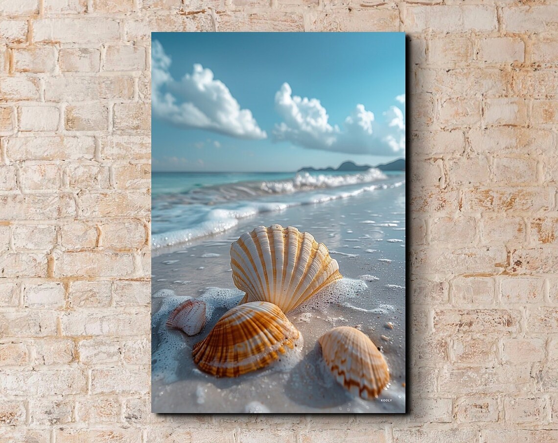 Seashells Resting at the Ocean Water Edge in White Foam Poster