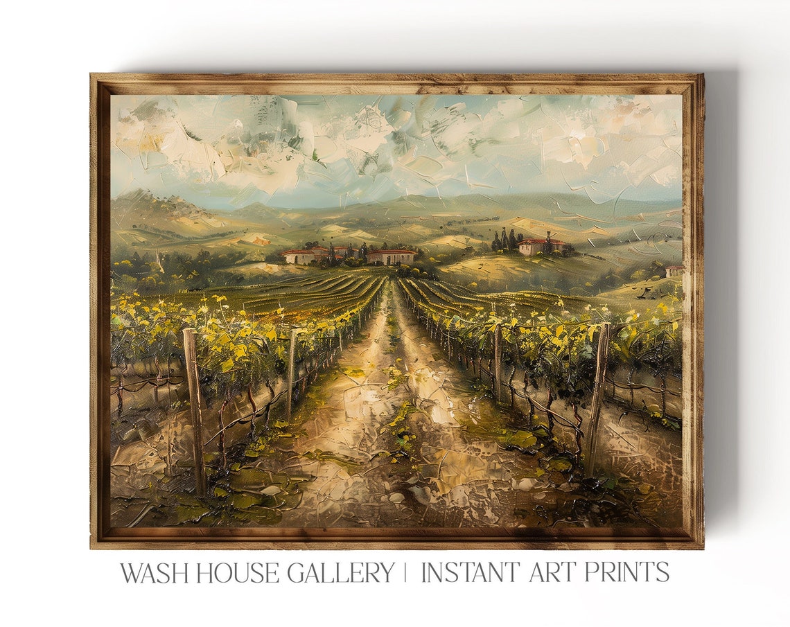 Vineyard Painting Print Tuscany Wall Art Italy Oil Painting Italian Vineyard Art European Vineyard Cottagecore Vineyard Wall Art