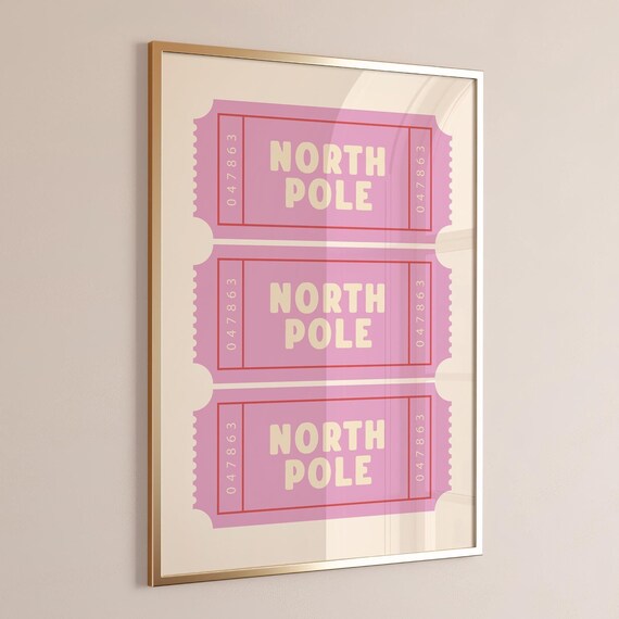 North Pole Ticket Pink Christmas Art Print