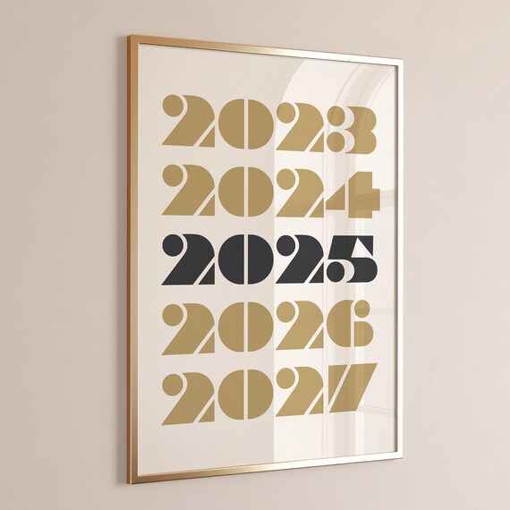 2023 2024 2025 2026 2027 Retro Bold Digits Black Gold New Year Poster