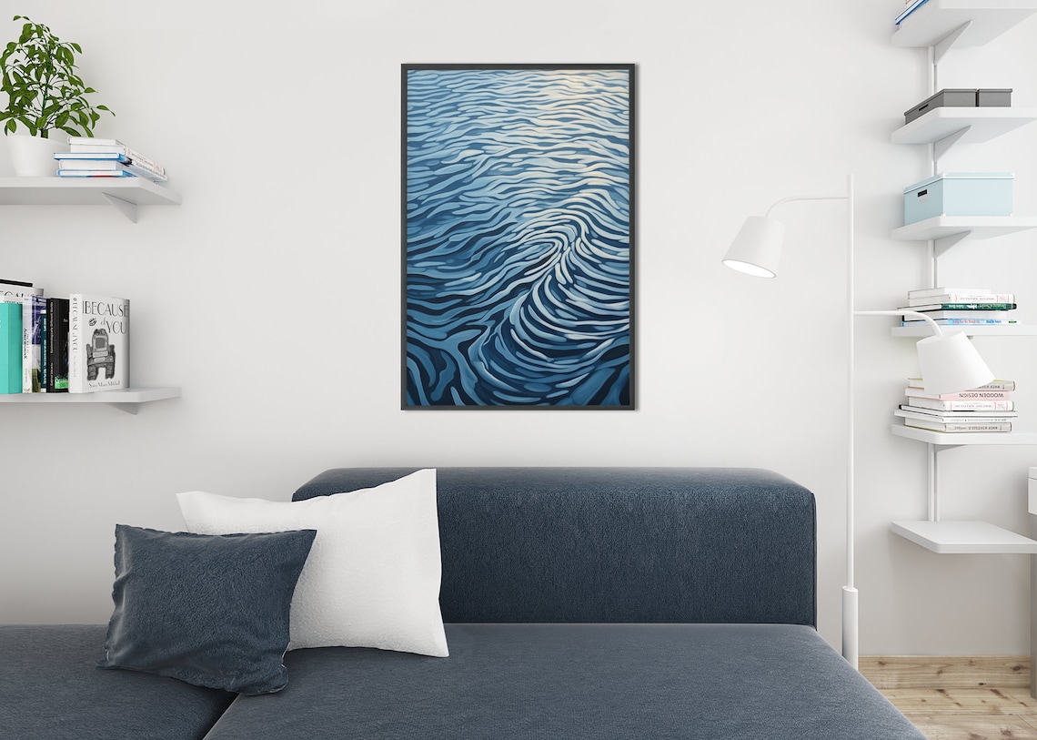 Blue Lake Ripple Art Print, Coastal Modern Decor