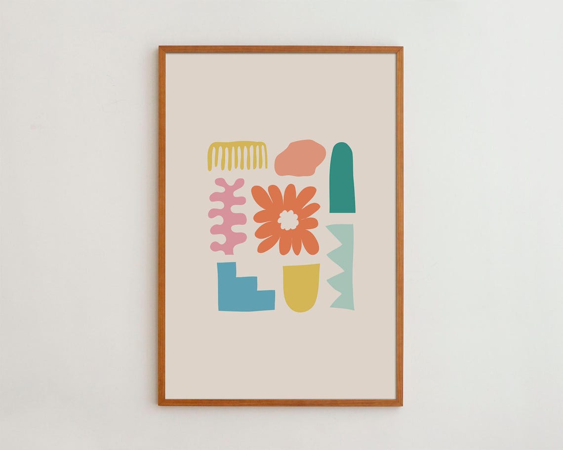 Bold Colorful Organic Abstract Shapes Playful Modern Art Poster