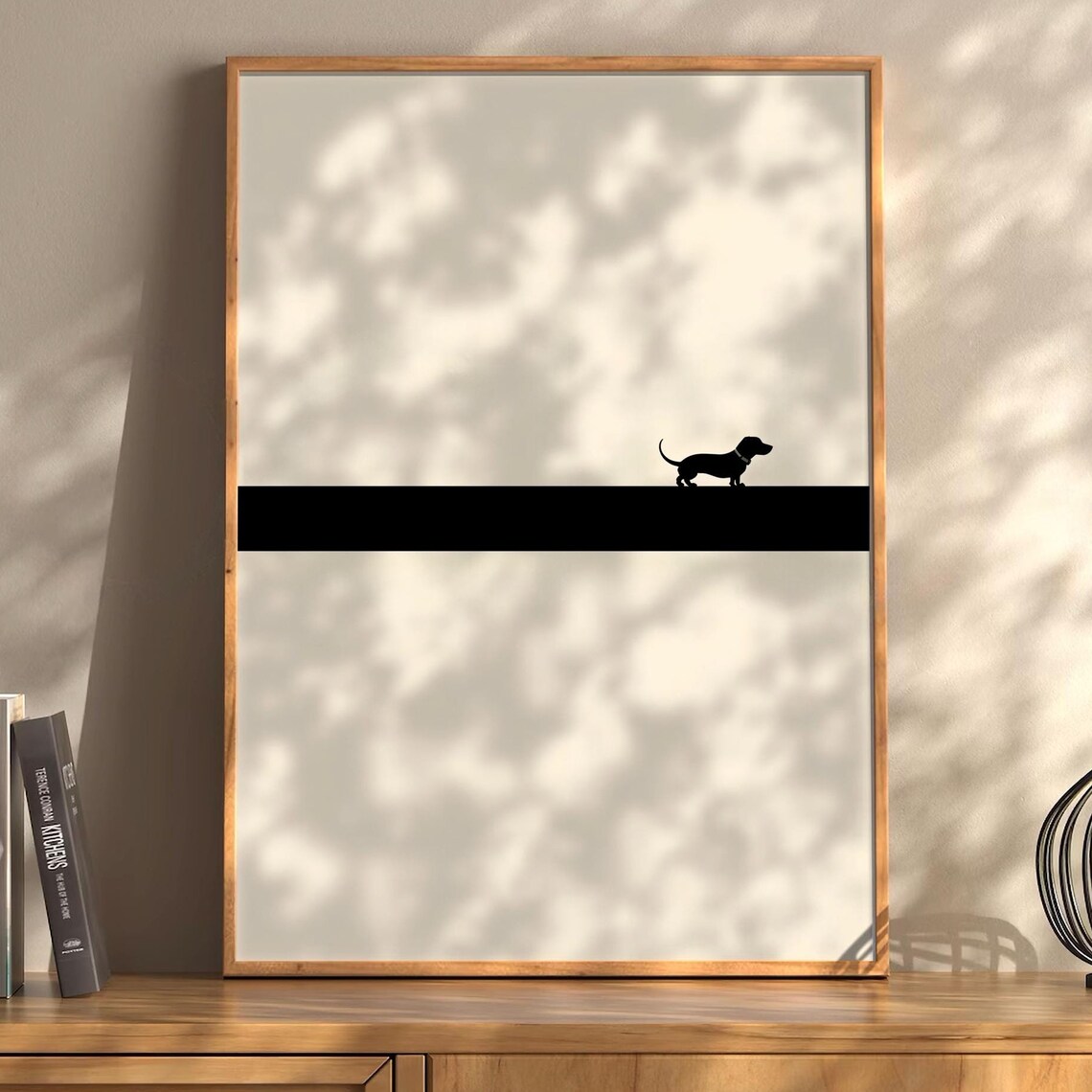 Minimalist Dachshund Dog Silhouette Black Band Modern Poster