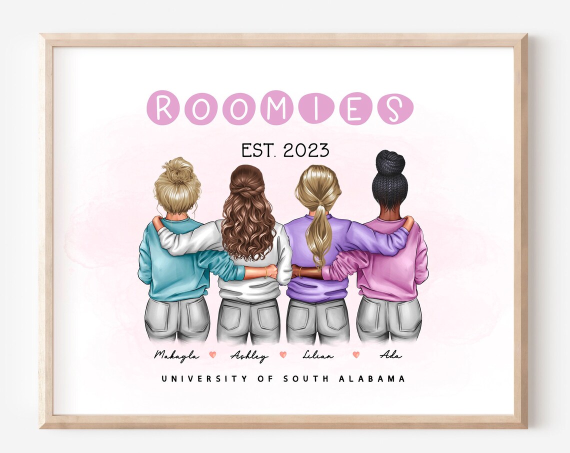 Roomies Est 2023 Four Roommates Best Friends Dorm Gift Print