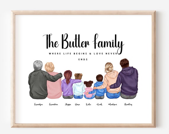 Custom Family Portrait Personalised Grandparents Print Gift For Grandma For Grandad Nanny Birhday Gift From Grandchildren New Home