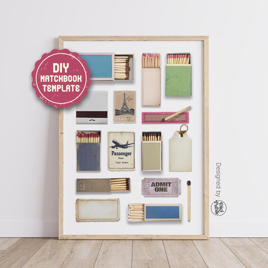DIY Vintage Matchbook Template Travel Ephemera Collage Poster