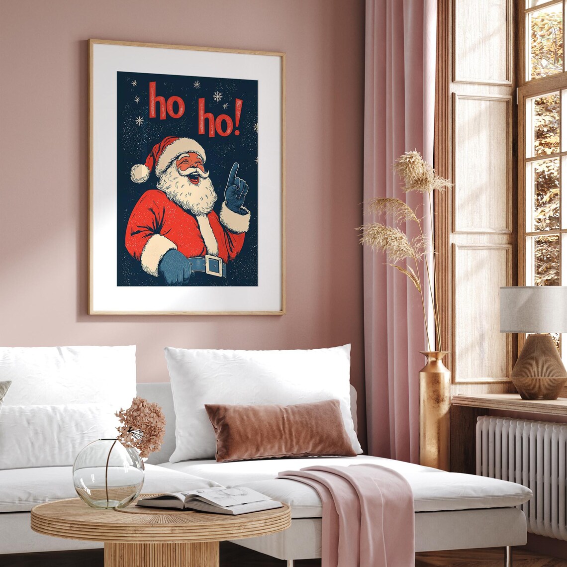 Retro Laughing Santa Claus Ho Ho Ho Vintage Christmas Night Sky Poster - Image 3