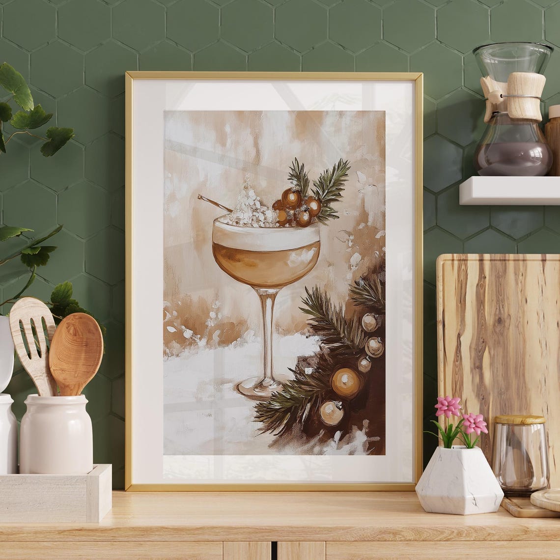 Winter Champagne Cocktail Poster Festive Holiday Drink Painting - Image 2
