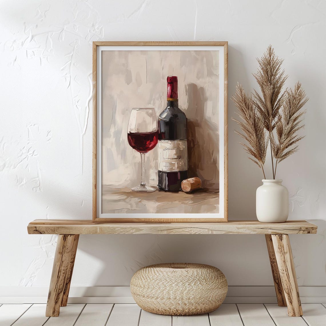 Red Wine Bottle And Glass Oil Painting Rustic Kitchen Poster - Image 5