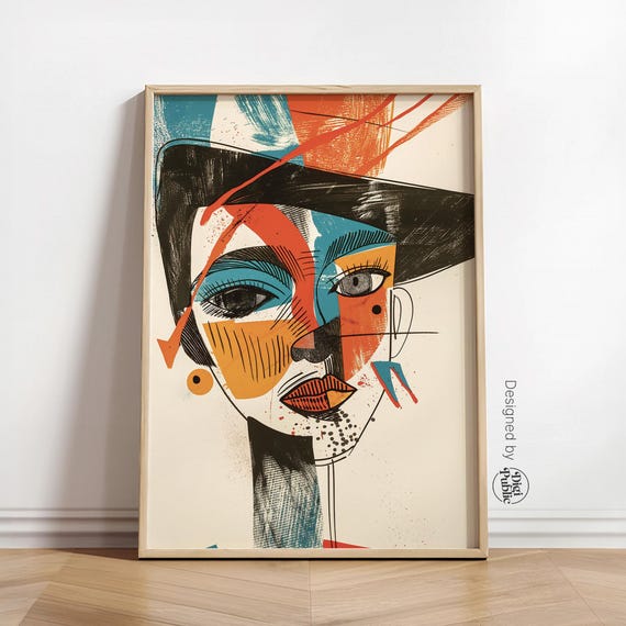 Abstract Face Wall Art Vibrant Modern Portrait Bold Cubist Style Print Modern Home Or Office Decor Wall Print