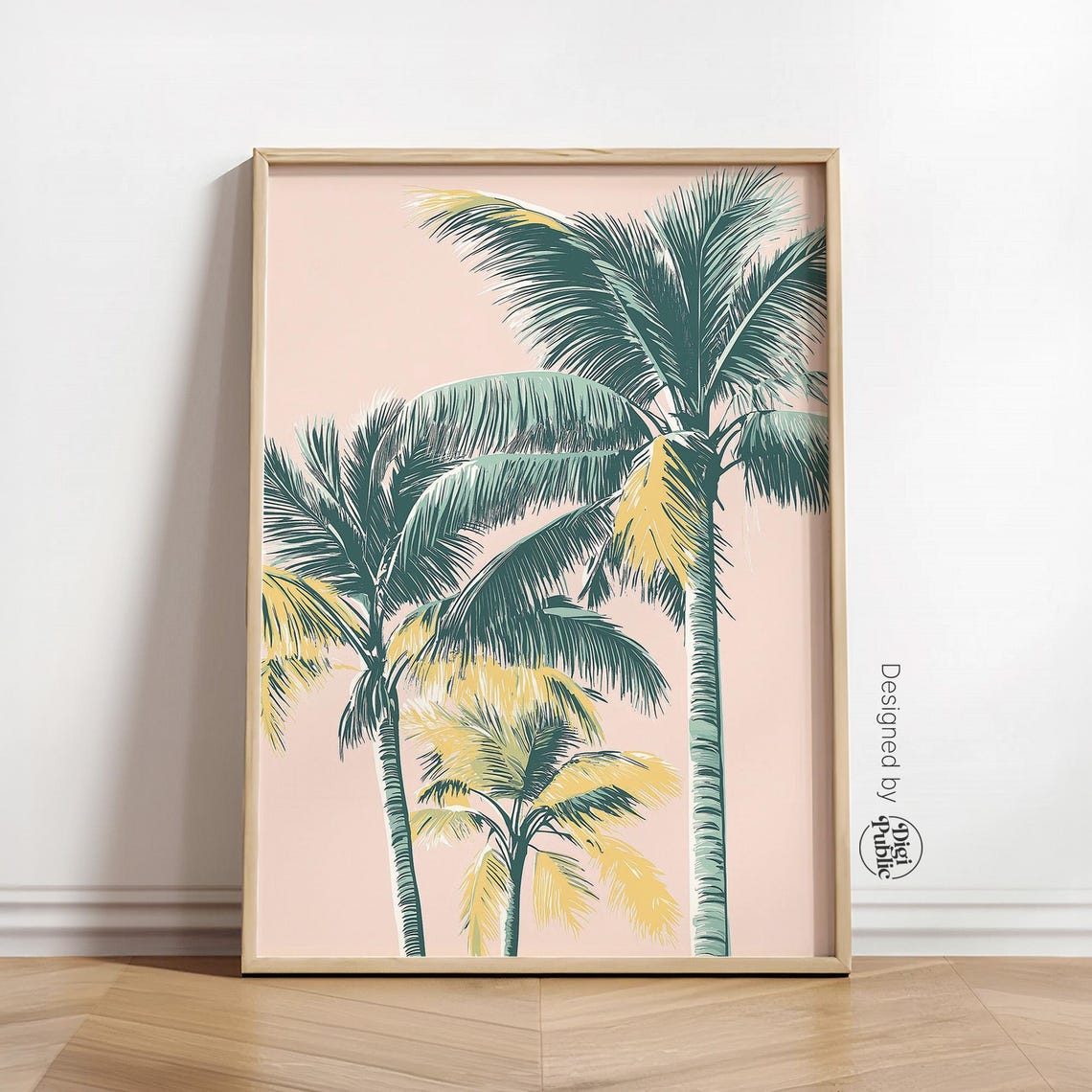 Palm Trees Pink Sky Poster Tropical Modern Coastal Wall Decor