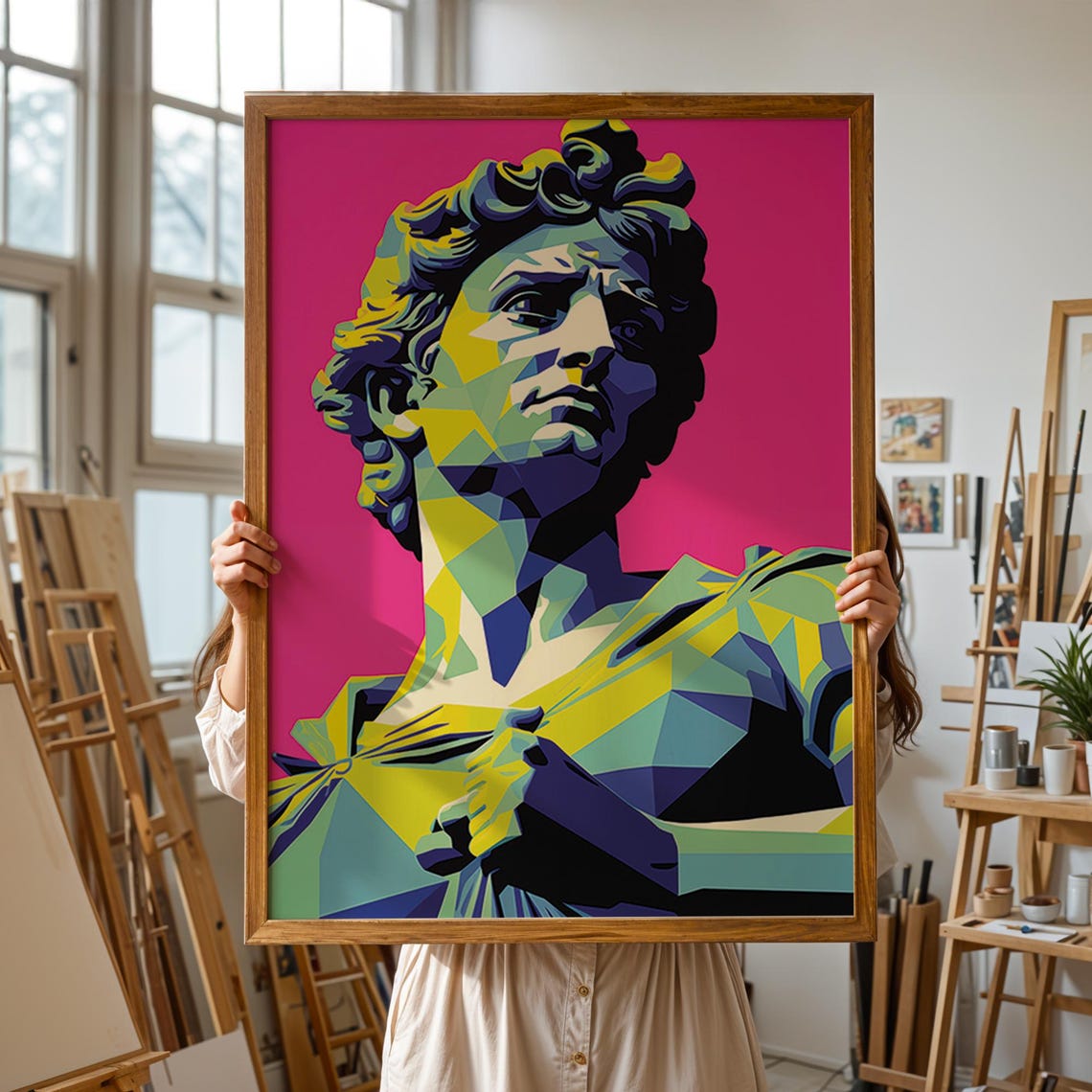 Michelangelo David Pop Art Geometric Statue Pink Background Wall Art - Image 2