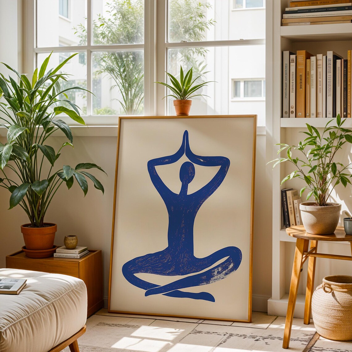 Blue Yoga Silhouette Meditation Poster Minimalist Wellness Decor - Image 4